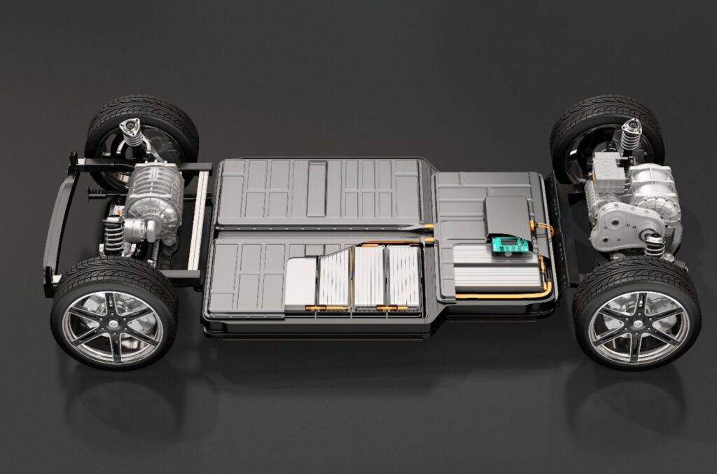 Automotive battery pack and chassis structure (use case for Flame-Resistant / Heat-Resistant Nonwoven Fabric around vehicle batteries)