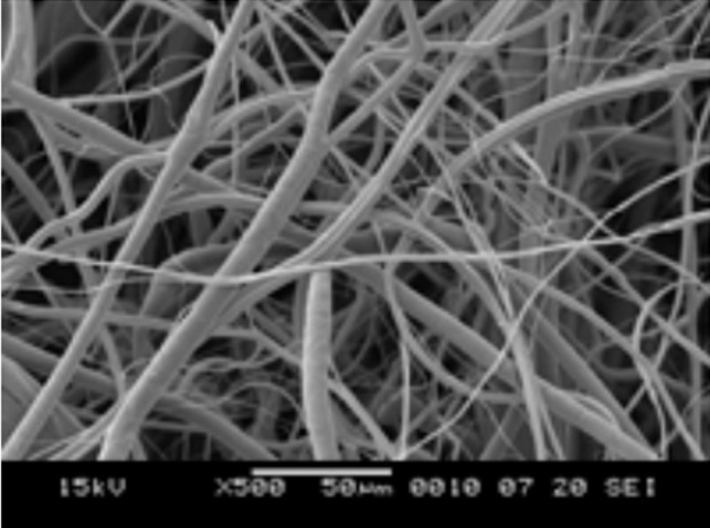 Electrostatic filter fiber structure before use (SEM image)